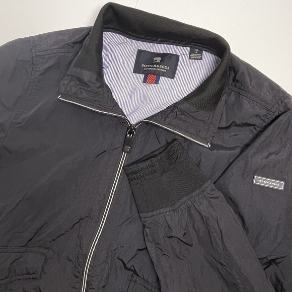 Scotch & Soda Men's Small Black Jacket Zip Windbreaker Bomber Nylon Pockets